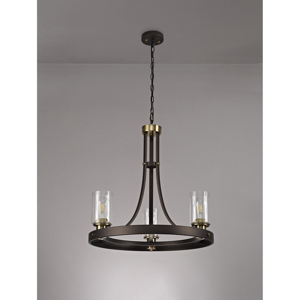 NL75519 Malcom Pendant 3 Light Brown Oxide/Bronze With Clear Glass Shades