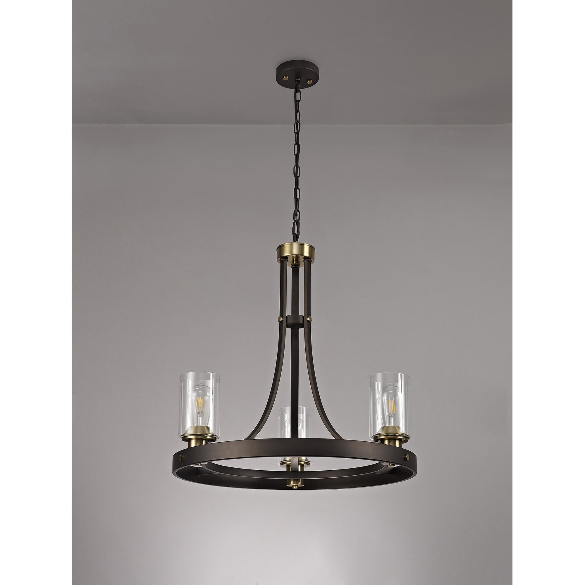 NL75519 Malcom Pendant 3 Light Brown Oxide/Bronze With Clear Glass Shades