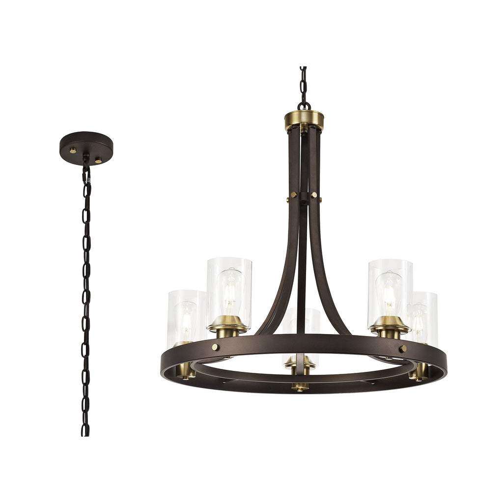 NL75529 Malcom Pendant 5 Light Brown Oxide/Bronze With Clear Glass Shades