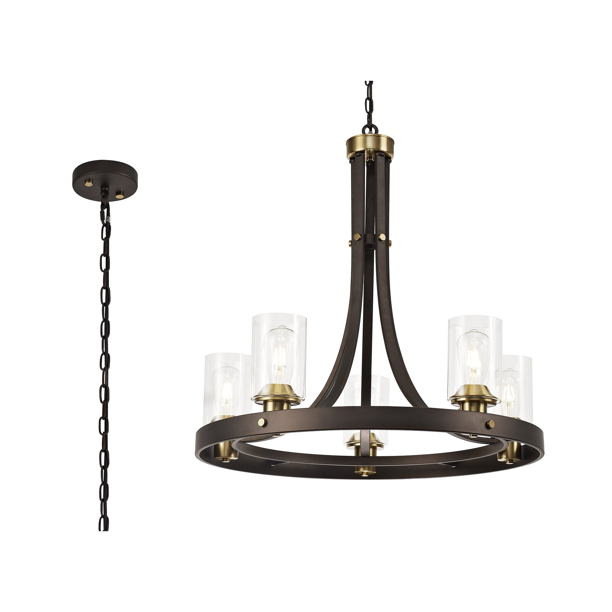 NL75529 Malcom Pendant 5 Light Brown Oxide/Bronze With Clear Glass Shades