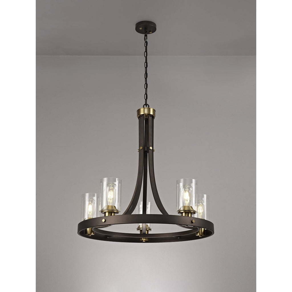NL75529 Malcom Pendant 5 Light Brown Oxide/Bronze With Clear Glass Shades