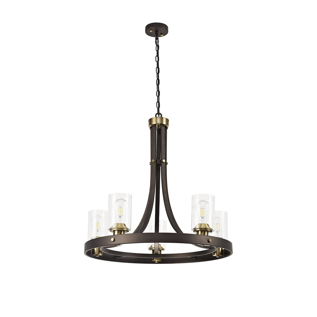 NL75529 Malcom Pendant 5 Light Brown Oxide/Bronze With Clear Glass Shades