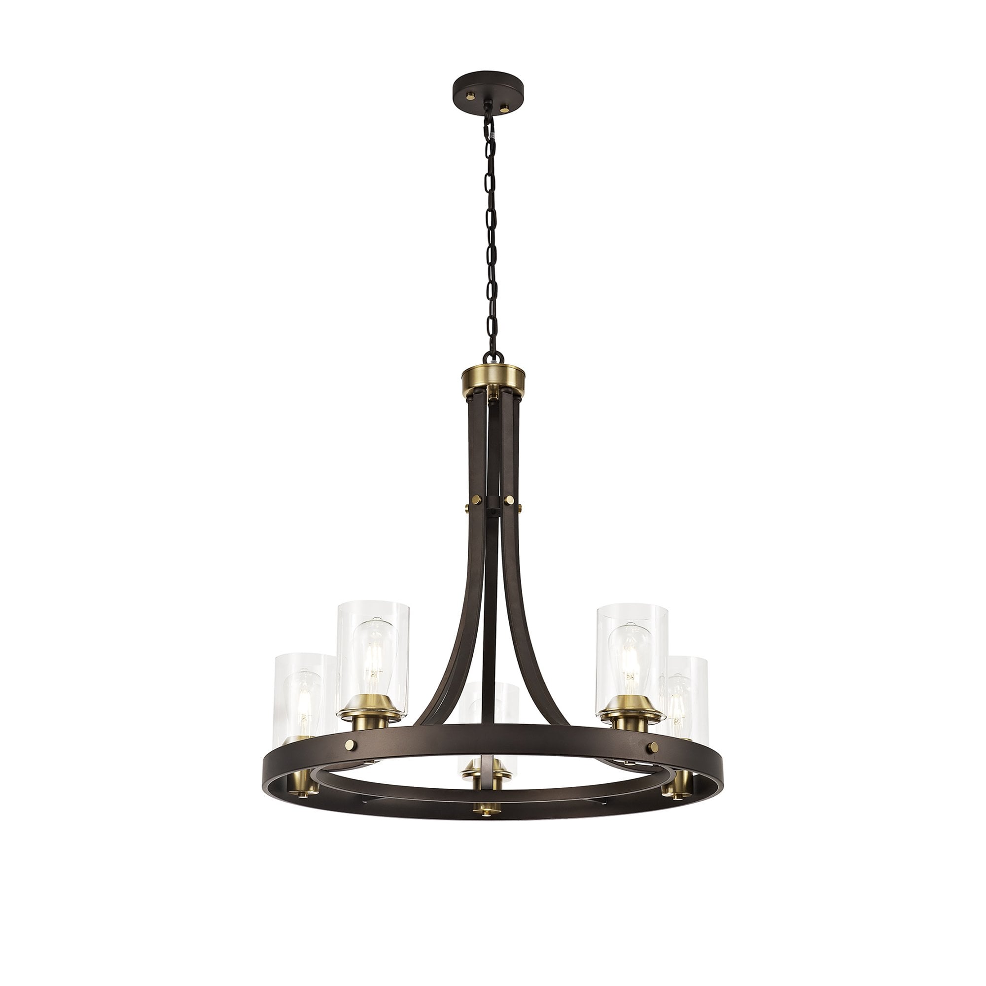 NL75529 Malcom Pendant 5 Light Brown Oxide/Bronze With Clear Glass Shades