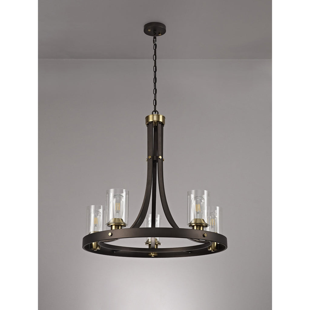 NL75529 Malcom Pendant 5 Light Brown Oxide/Bronze With Clear Glass Shades