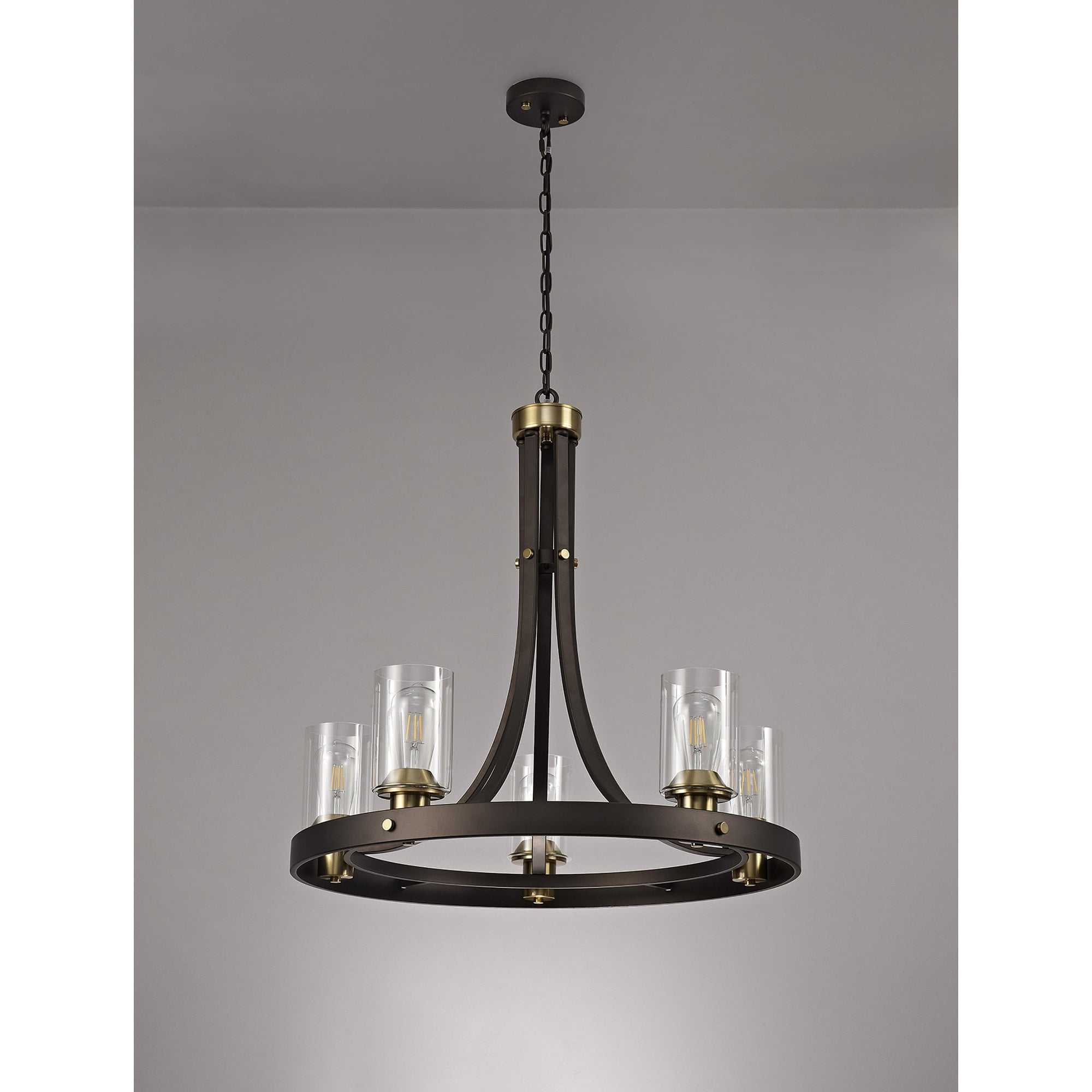 NL75529 Malcom Pendant 5 Light Brown Oxide/Bronze With Clear Glass Shades