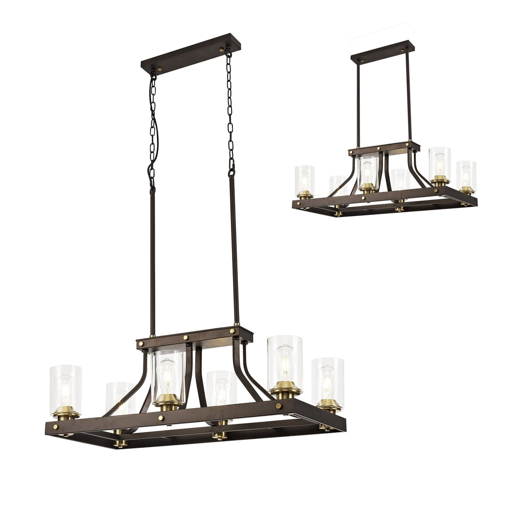 NL75539 Malcom Linear Pendant 6 Light Brown Oxide/Bronze With Clear Glass Shades
