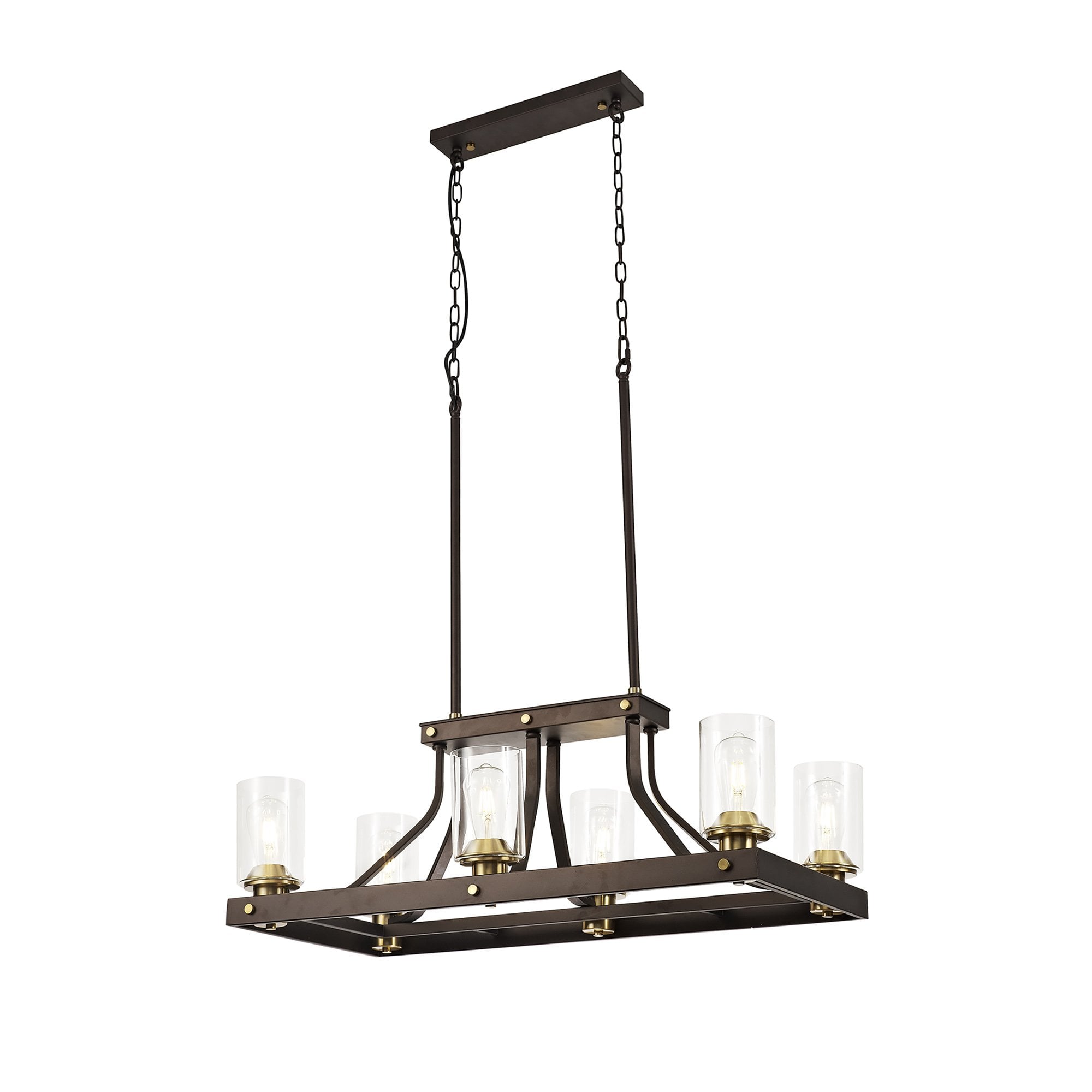 NL75539 Malcom Linear Pendant 6 Light Brown Oxide/Bronze With Clear Glass Shades