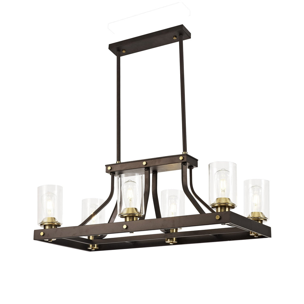 NL75539 Malcom Linear Pendant 6 Light Brown Oxide/Bronze With Clear Glass Shades