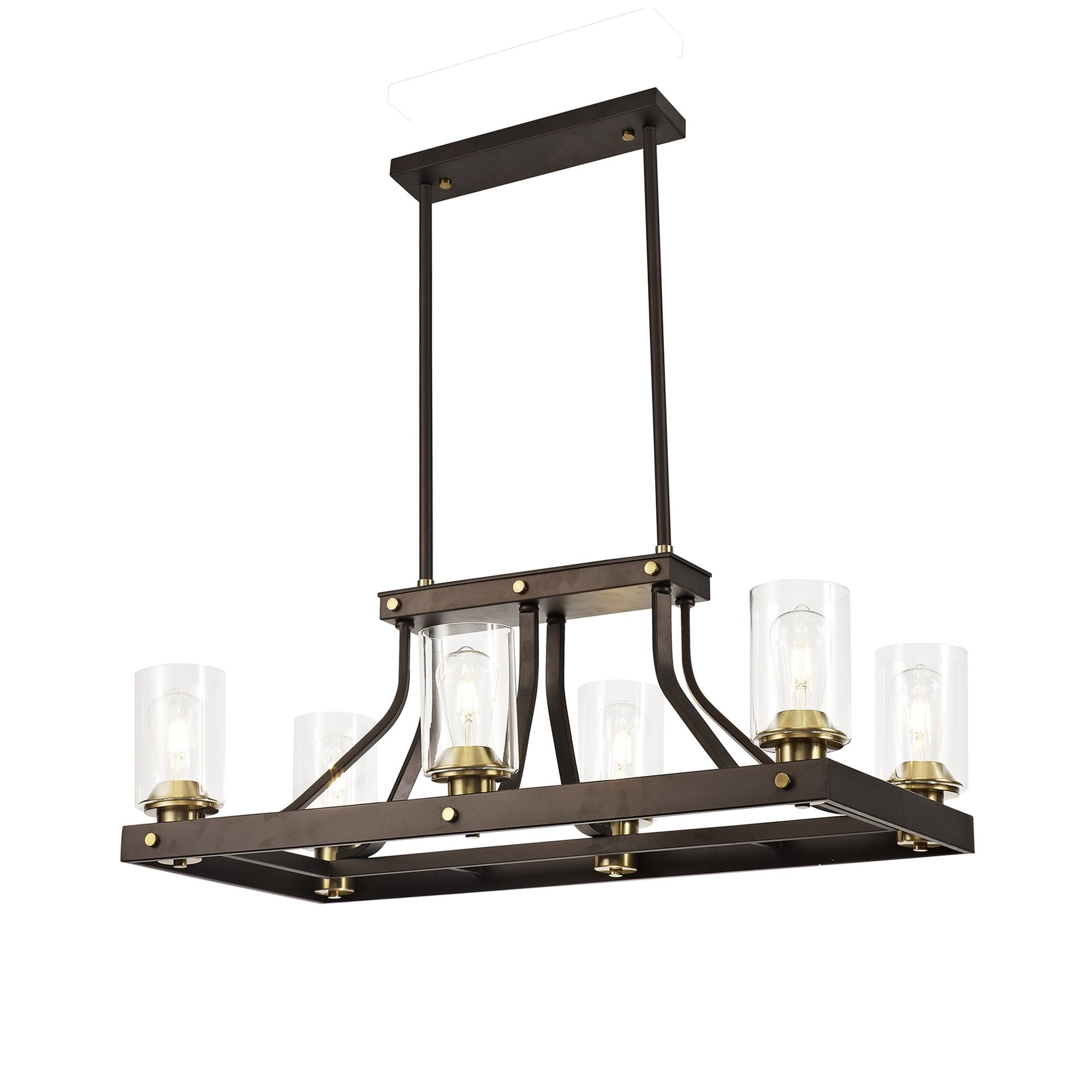 NL75539 Malcom Linear Pendant 6 Light Brown Oxide/Bronze With Clear Glass Shades