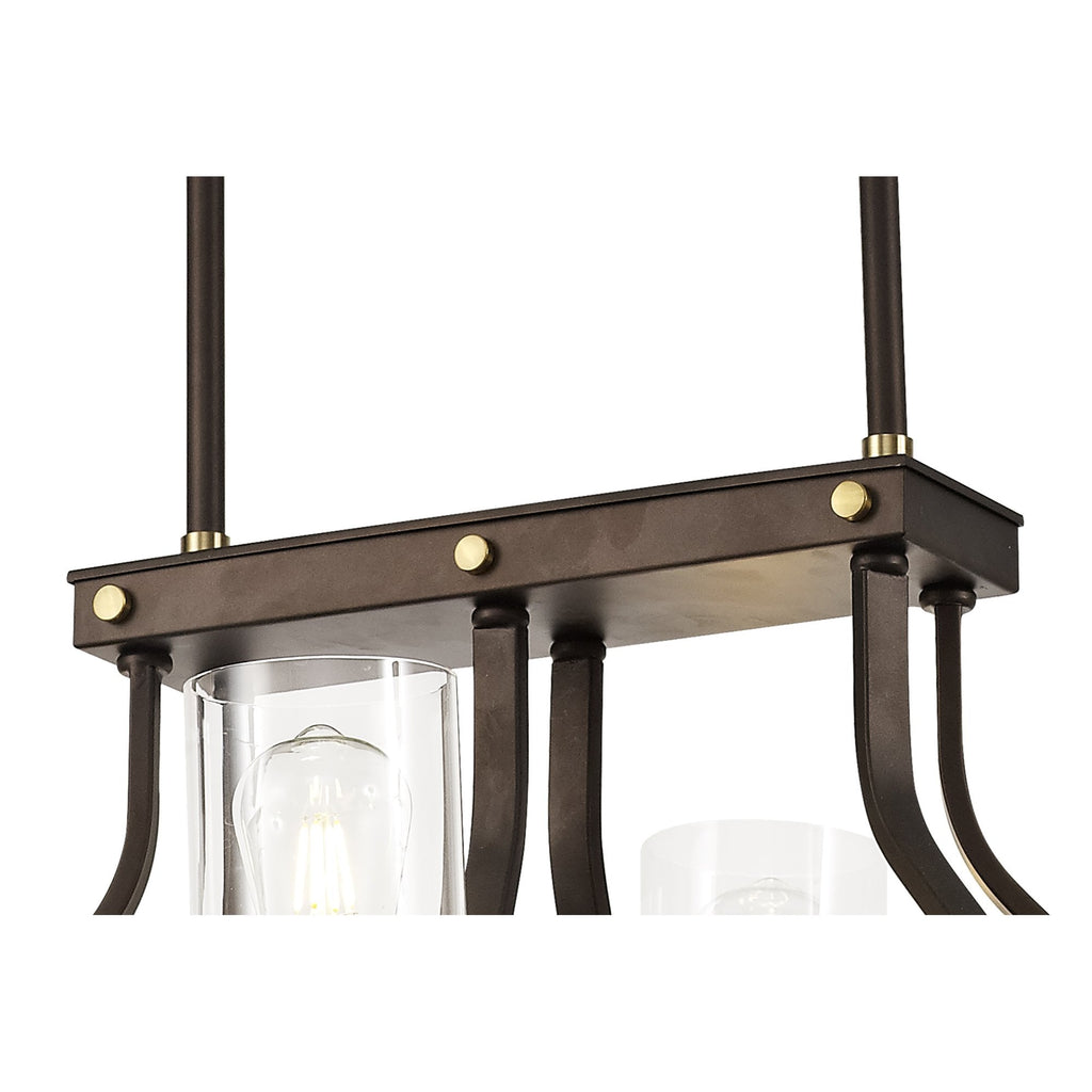 NL75539 Malcom Linear Pendant 6 Light Brown Oxide/Bronze With Clear Glass Shades
