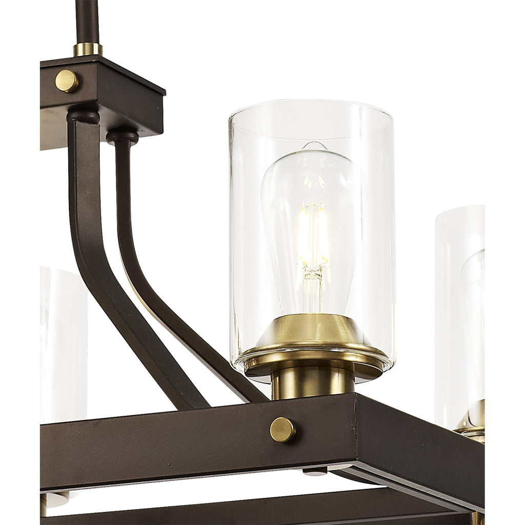 NL75539 Malcom Linear Pendant 6 Light Brown Oxide/Bronze With Clear Glass Shades