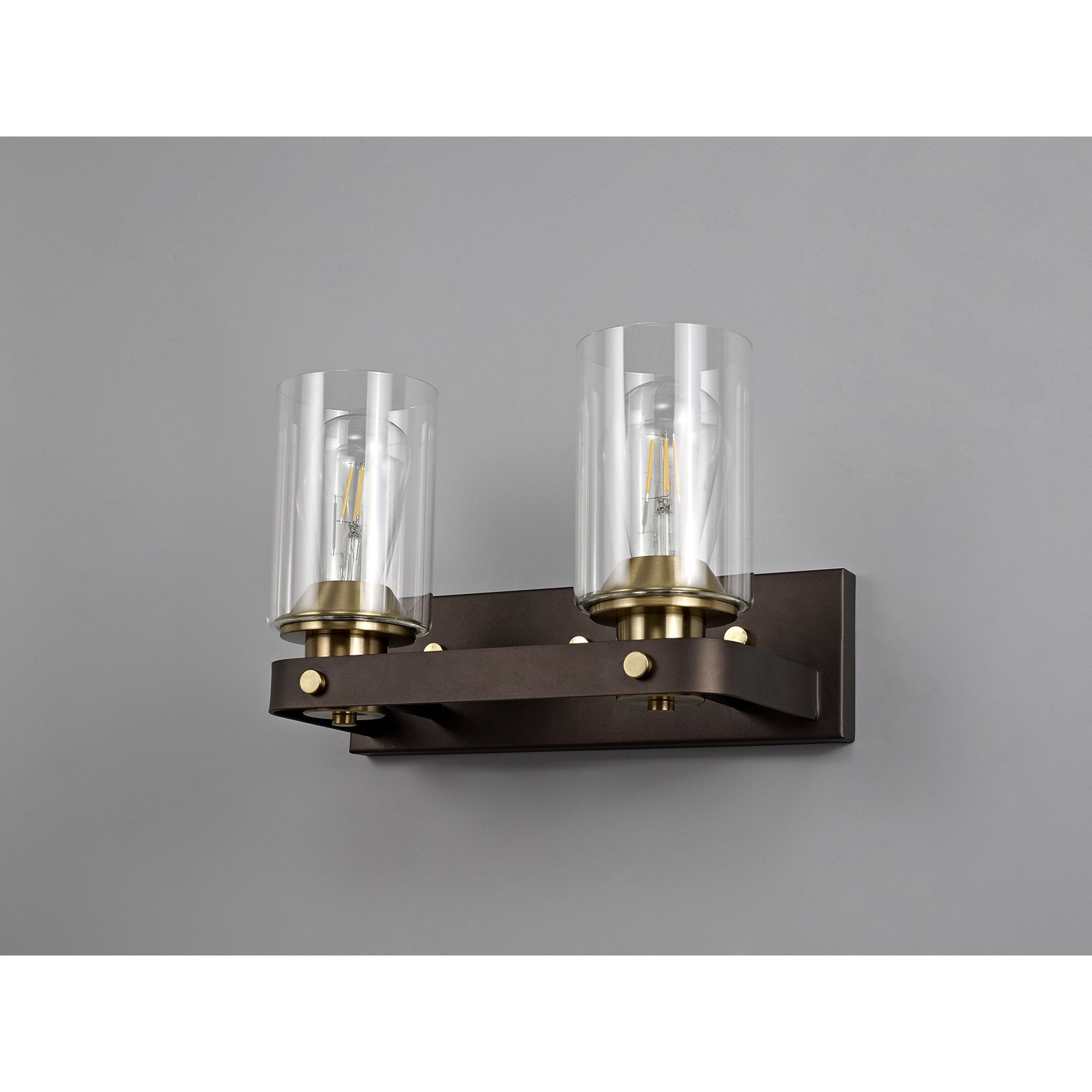 NL75559 Malcom Wall Lamp 2 Light Brown Oxide/Bronze With Clear Glass Shades