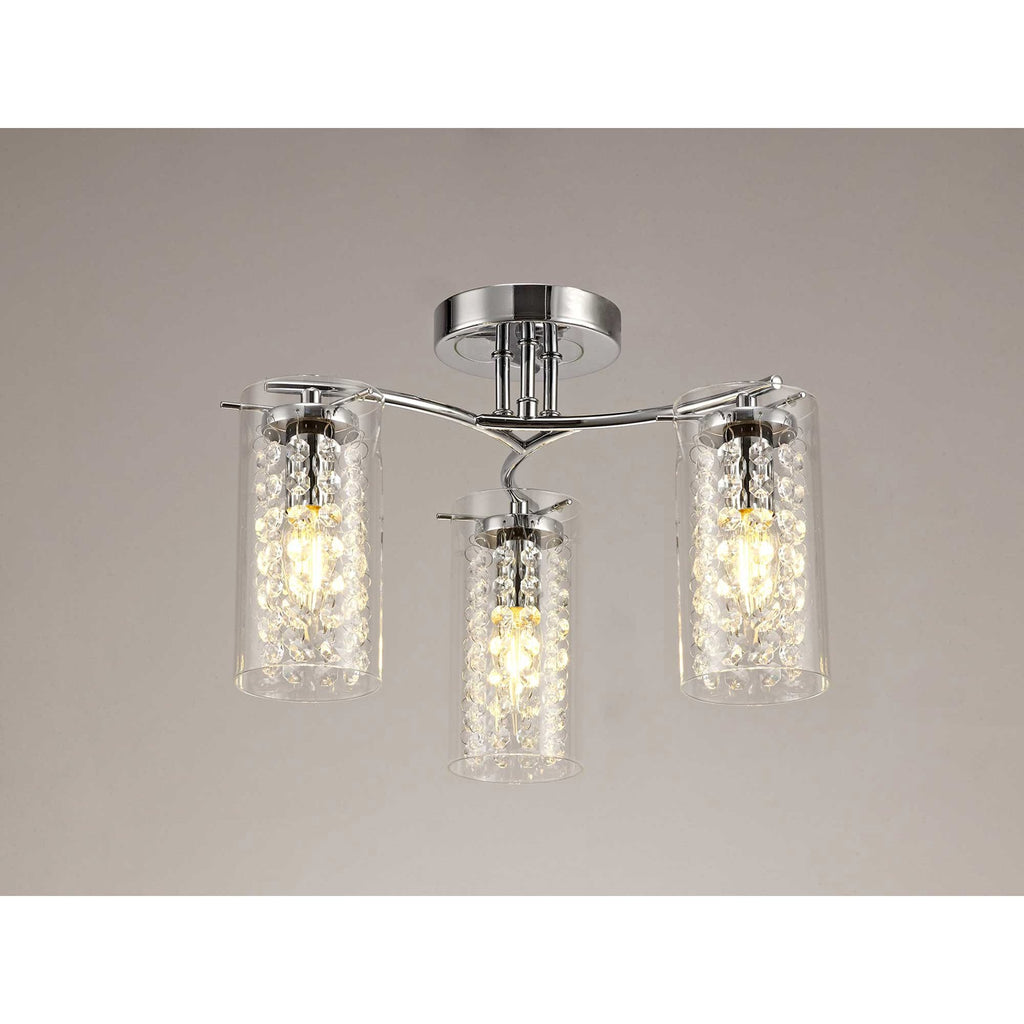 NL70449 Minnie Semi Ceiling 3 Light Polished Chrome/Crystal/Glass