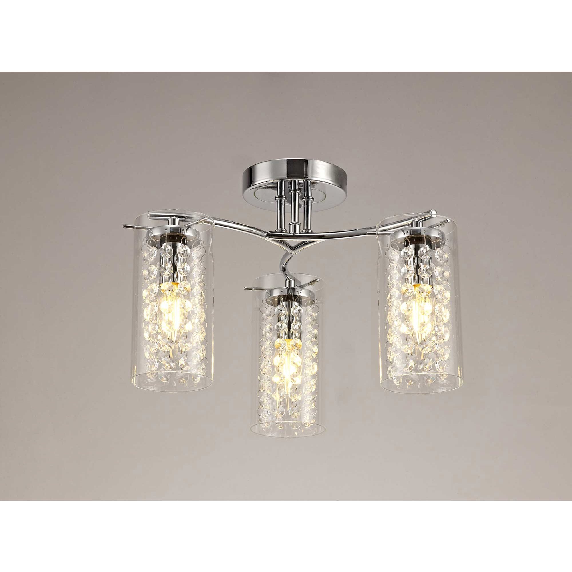 NL70449 Minnie Semi Ceiling 3 Light Polished Chrome/Crystal/Glass