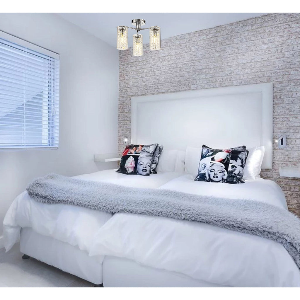 NL70449 Minnie Semi Ceiling 3 Light Polished Chrome/Crystal/Glass
