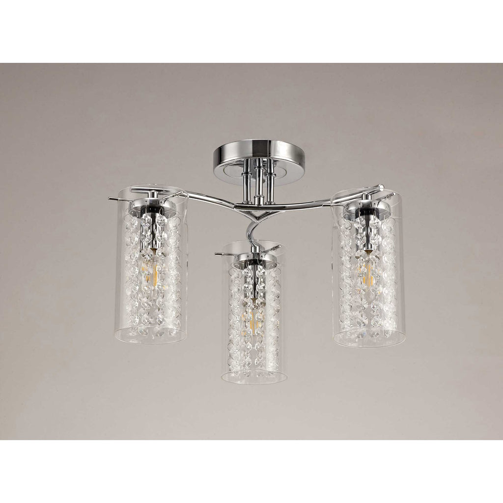 NL70449 Minnie Semi Ceiling 3 Light Polished Chrome/Crystal/Glass