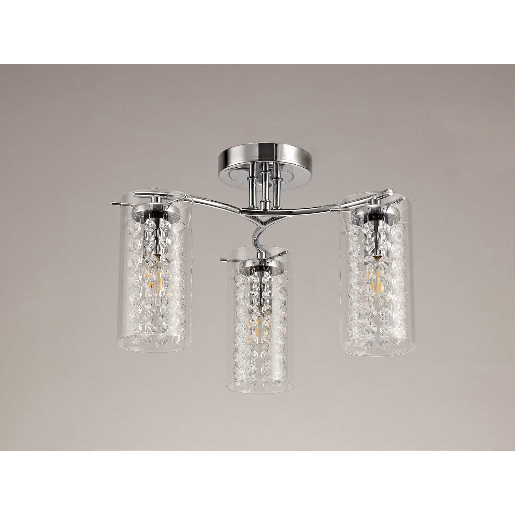 NL70449 Minnie Semi Ceiling 3 Light Polished Chrome/Crystal/Glass