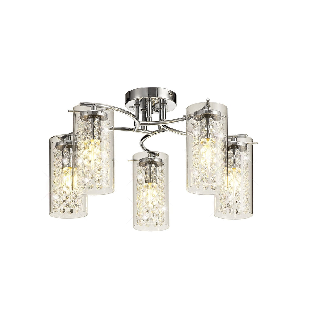 NL70459 Minnie Semi Ceiling 5 Light Polished Chrome/Crystal/Glass