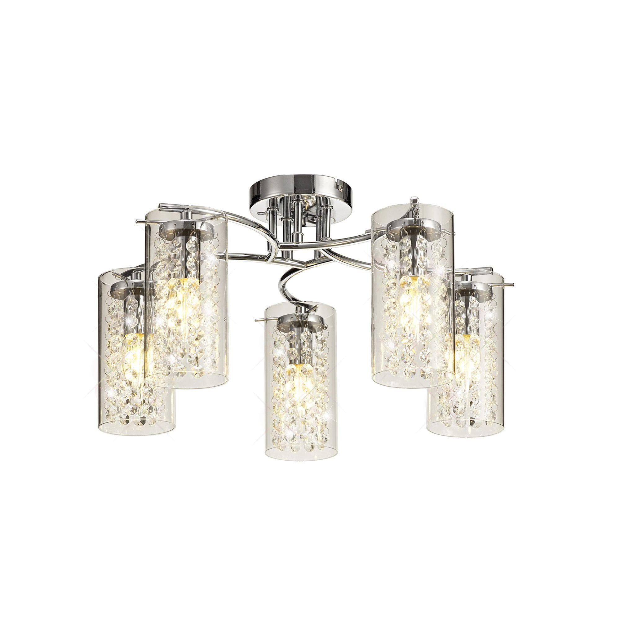 NL70459 Minnie Semi Ceiling 5 Light Polished Chrome/Crystal/Glass