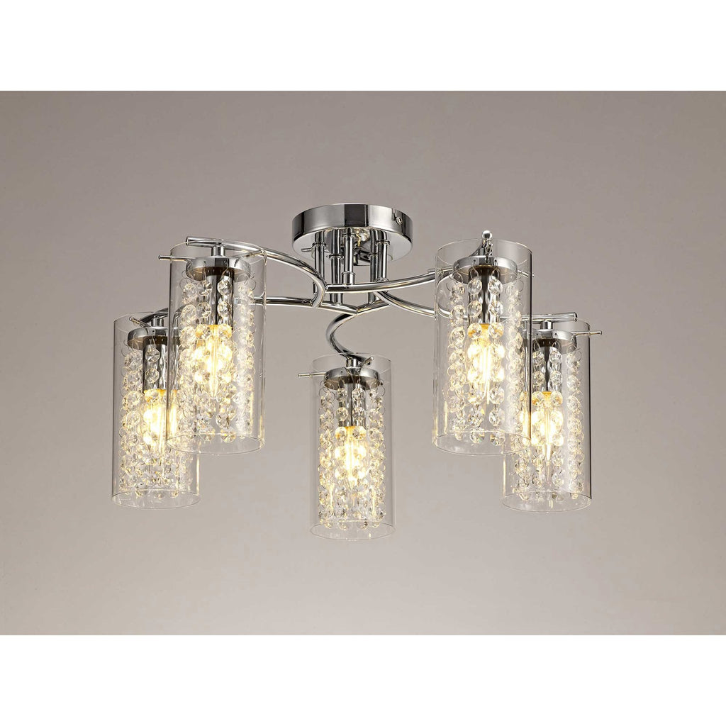NL70459 Minnie Semi Ceiling 5 Light Polished Chrome/Crystal/Glass