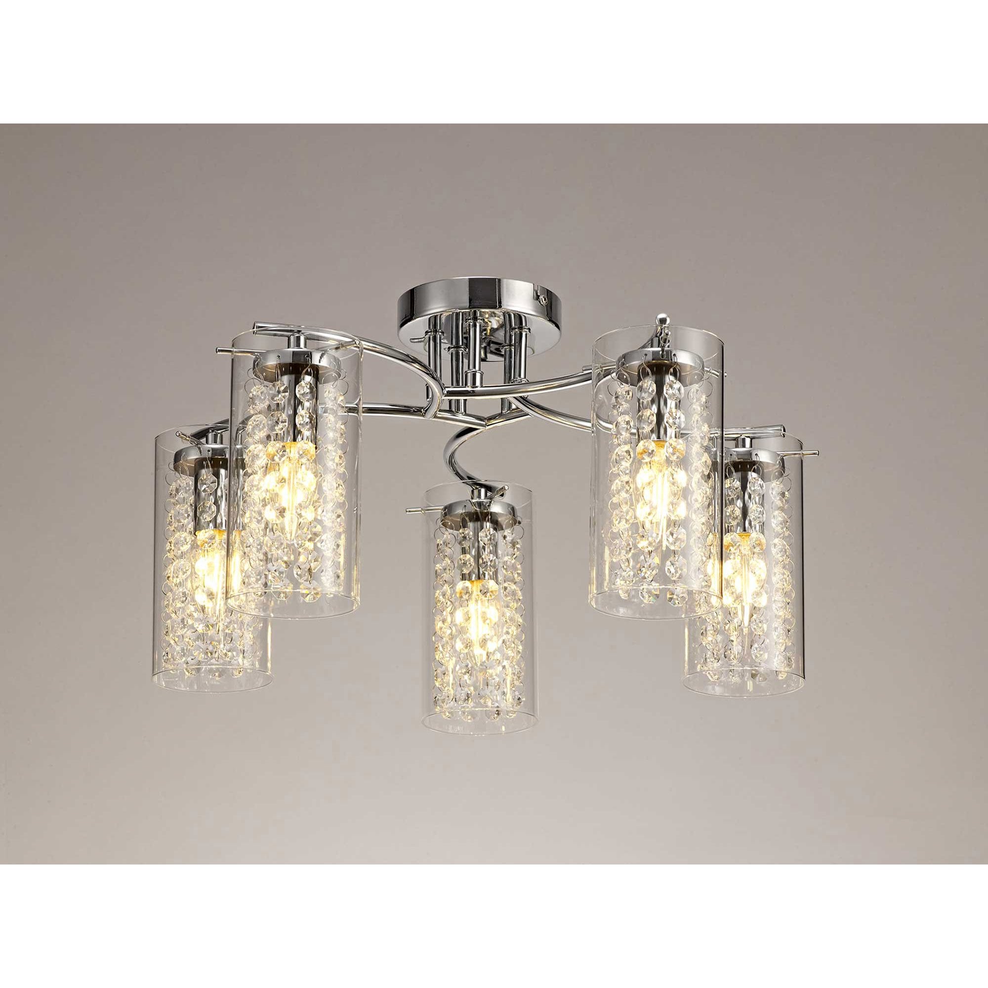 NL70459 Minnie Semi Ceiling 5 Light Polished Chrome/Crystal/Glass