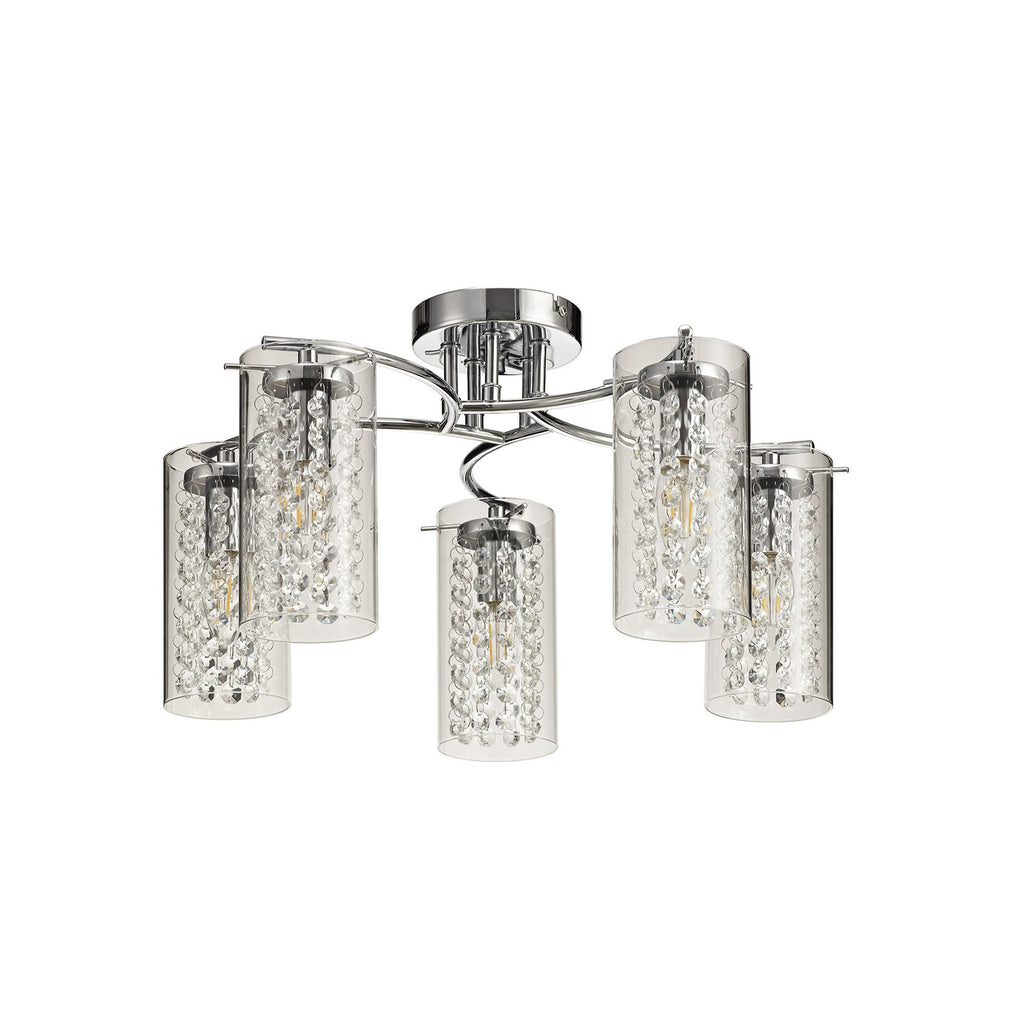 NL70459 Minnie Semi Ceiling 5 Light Polished Chrome/Crystal/Glass