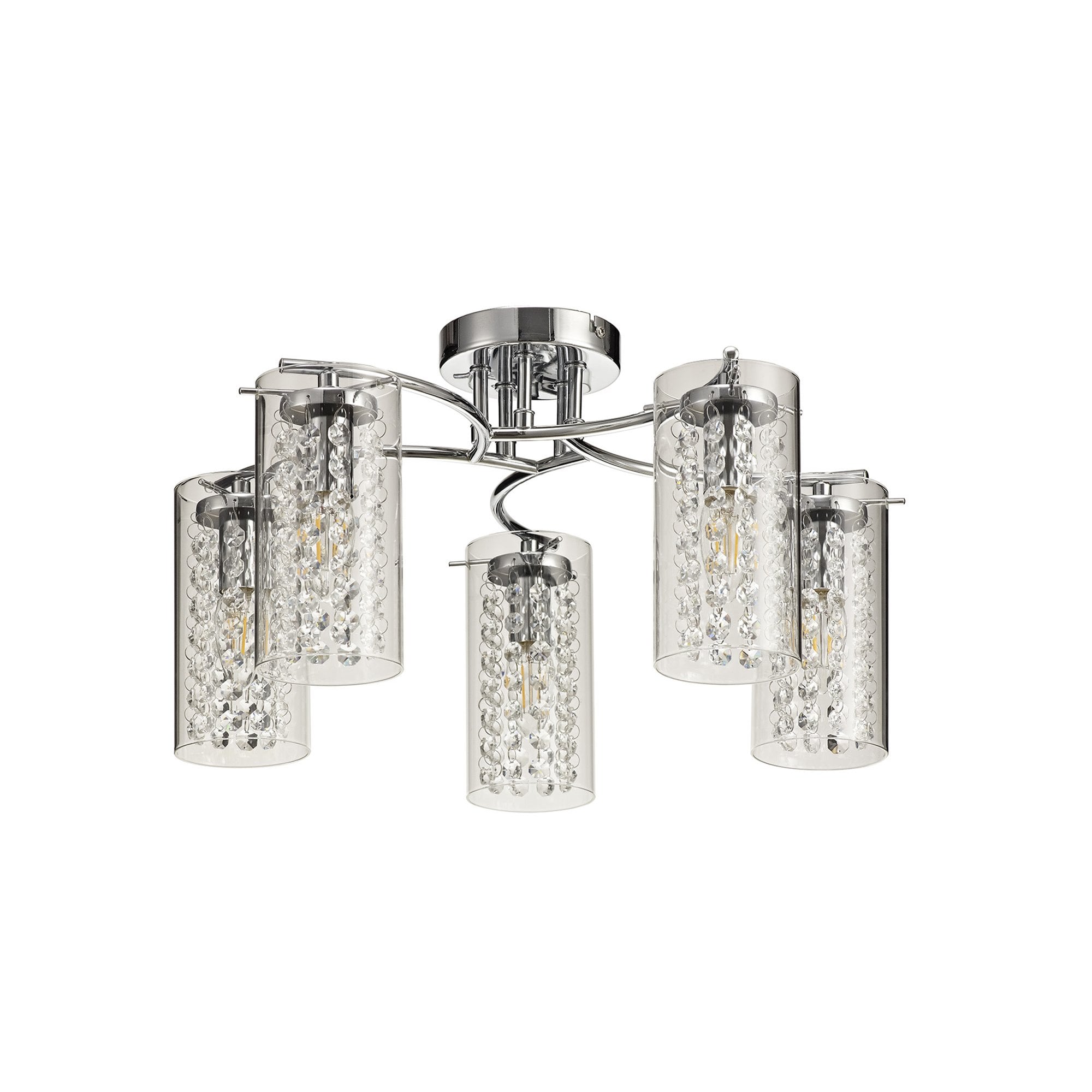 NL70459 Minnie Semi Ceiling 5 Light Polished Chrome/Crystal/Glass