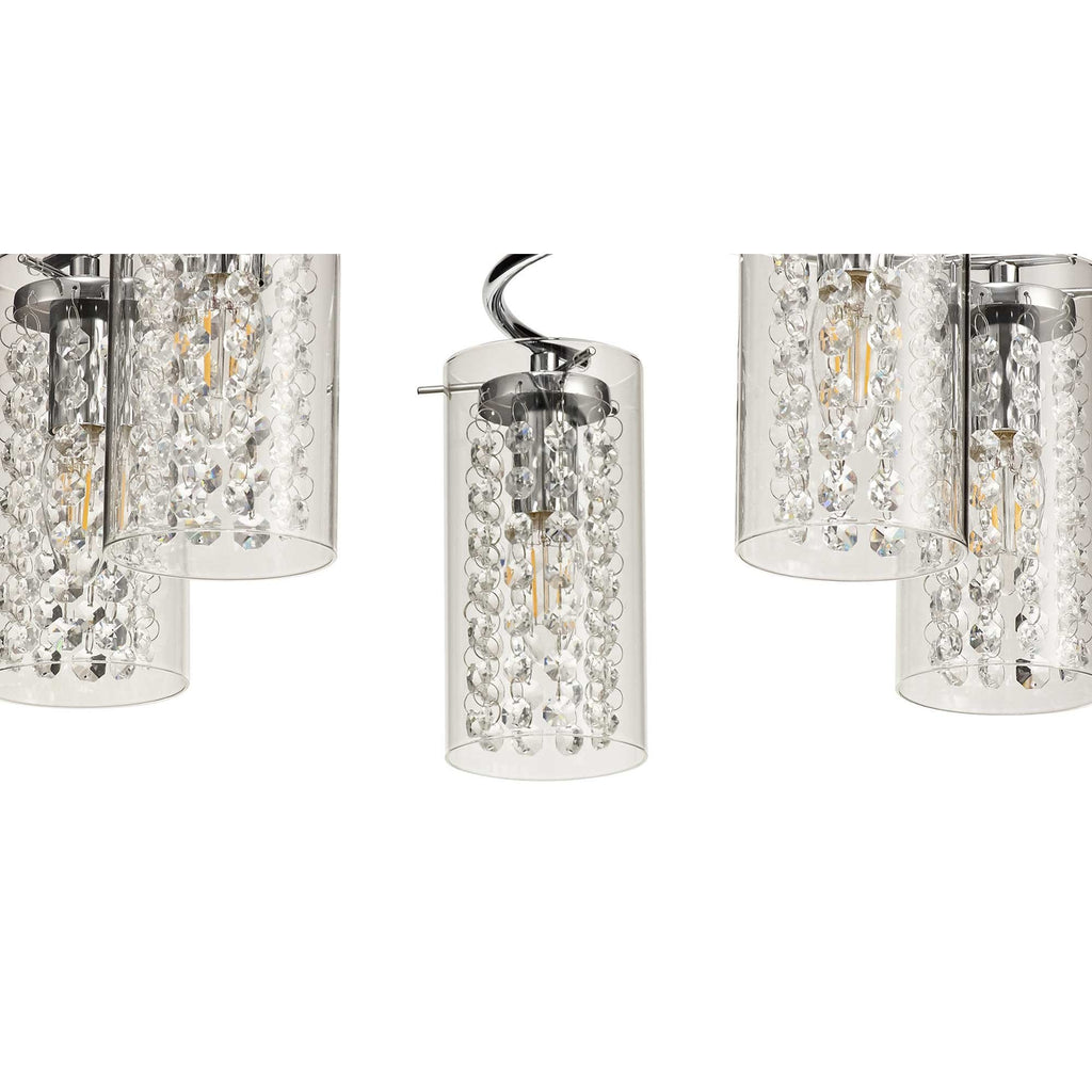 NL70459 Minnie Semi Ceiling 5 Light Polished Chrome/Crystal/Glass