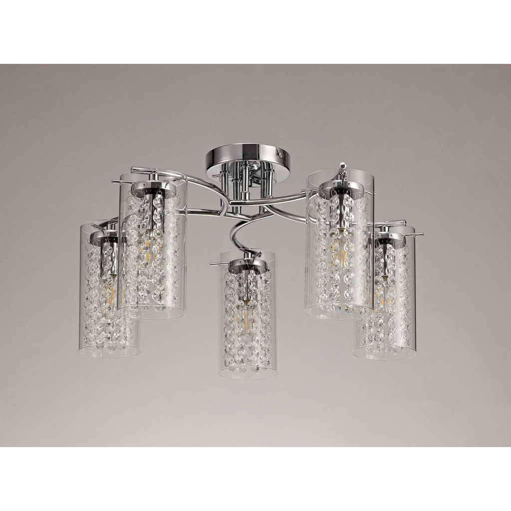 NL70459 Minnie Semi Ceiling 5 Light Polished Chrome/Crystal/Glass