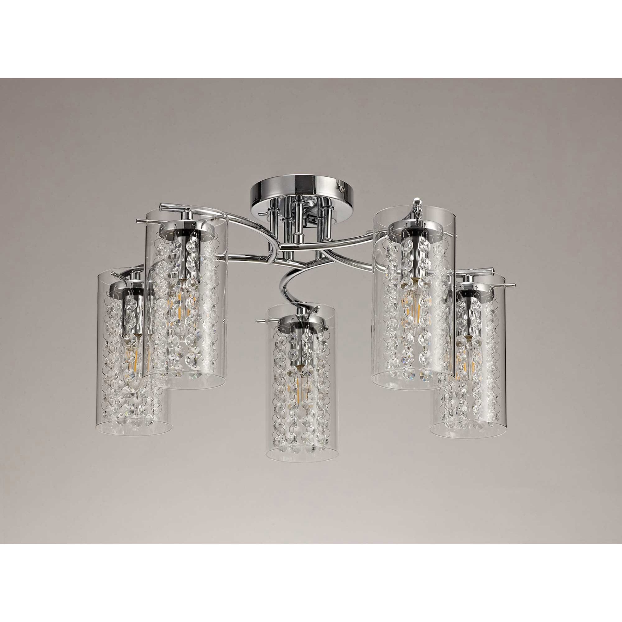 NL70459 Minnie Semi Ceiling 5 Light Polished Chrome/Crystal/Glass
