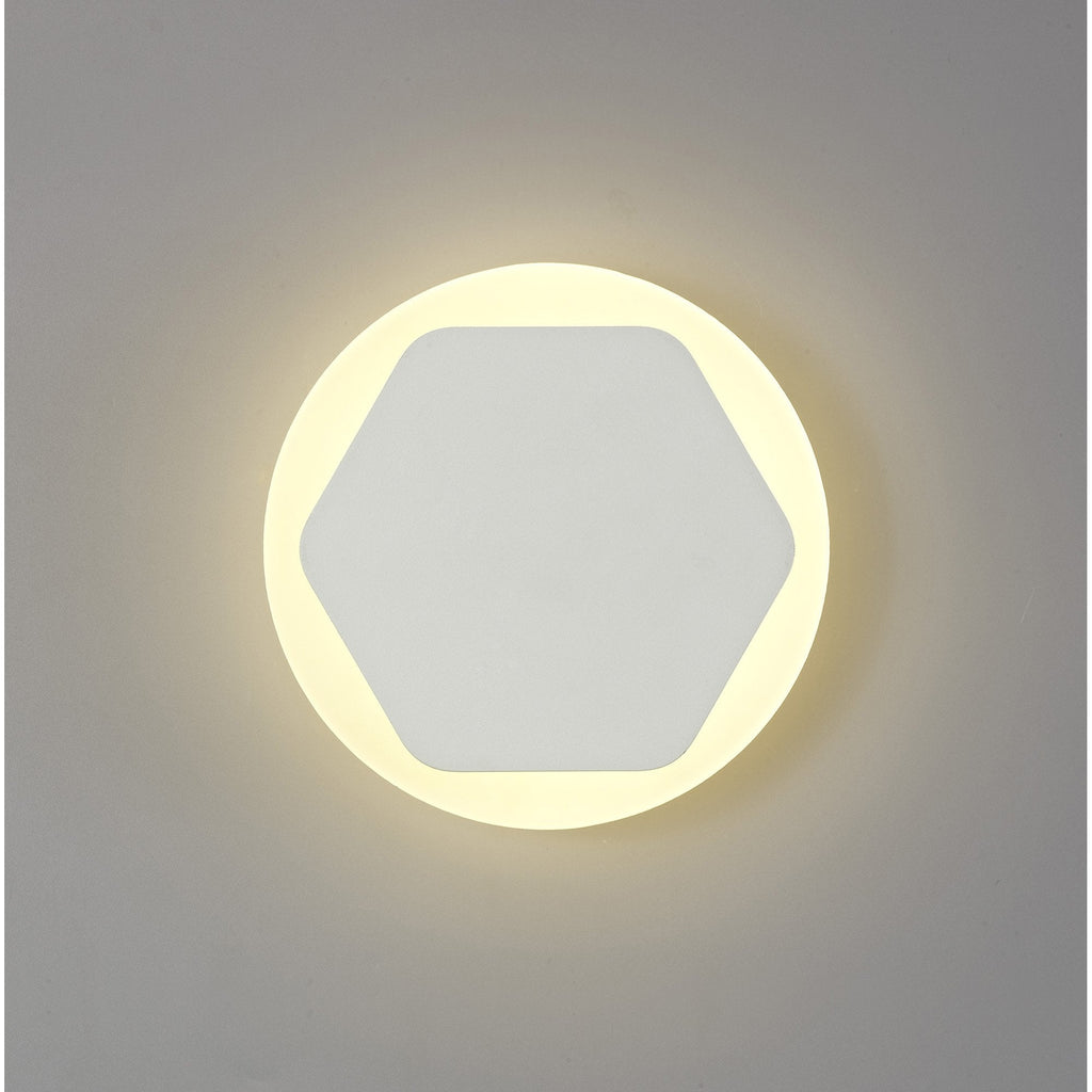 NLK03939 Modena Magnetic Base Wall Lamp LED 15/19cm Horizontal Hexagonal Centre Sand White/Round Acrylic Frosted Diffuser