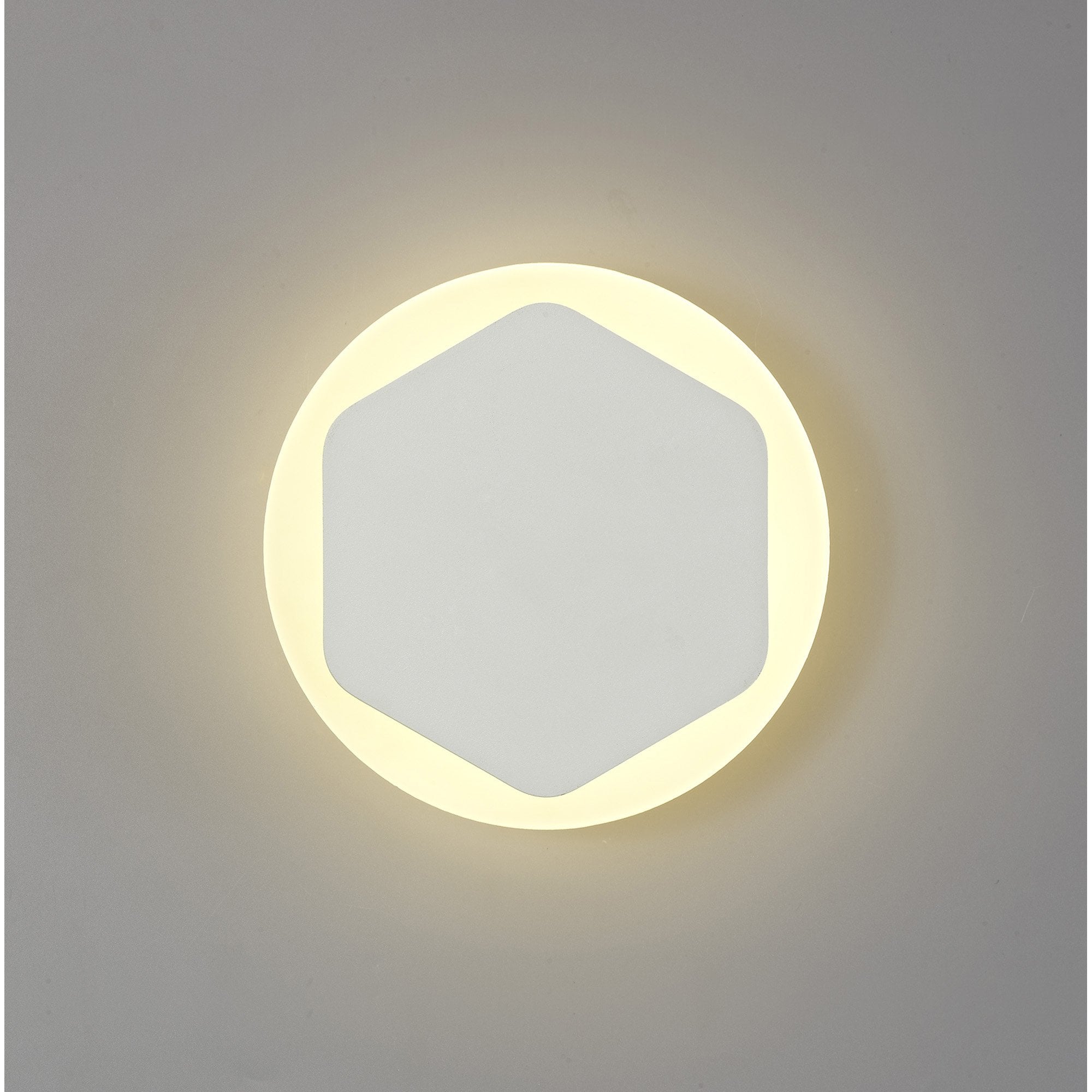 NLK03949 Modena Magnetic Base Wall Lamp LED 15/19cm Vertical Hexagonal Centre Sand White/Round Acrylic Frosted Diffuser