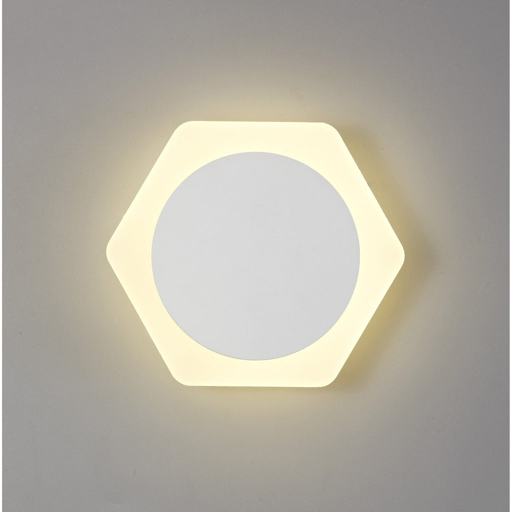 NLK04079 Modena Magnetic Base Wall Lamp LED 15cm Round 19cm Horizontal Hexagonal Centre Sand White/Acrylic Frosted Diffuser