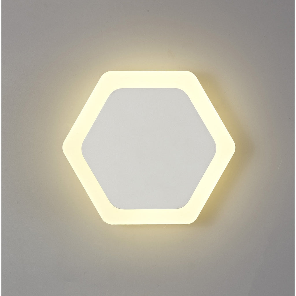 NLK04089 Modena Magnetic Base Wall Lamp LED 15/19cm Horizontal Hexagonal Centre Sand White/Acrylic Frosted Diffuser