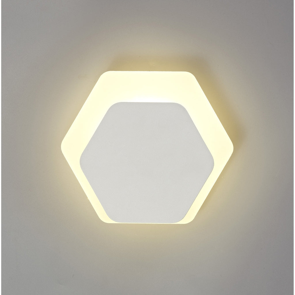 NLK04119 Modena Magnetic Base Wall Lamp LED 15/19cm Horizontal Hexagonal Bottom Offset Sand White/Acrylic Frosted Diffuser