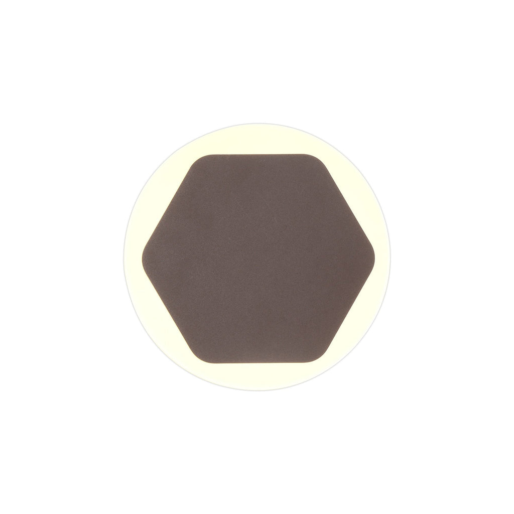 NLK04309 Modena Magnetic Base Wall Lamp LED 15cm Horizontal Hexagonal 19cm Round Centre Coffee/Acrylic Frosted Diffuser