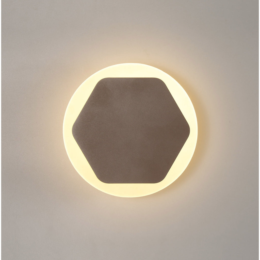 NLK04309 Modena Magnetic Base Wall Lamp LED 15cm Horizontal Hexagonal 19cm Round Centre Coffee/Acrylic Frosted Diffuser