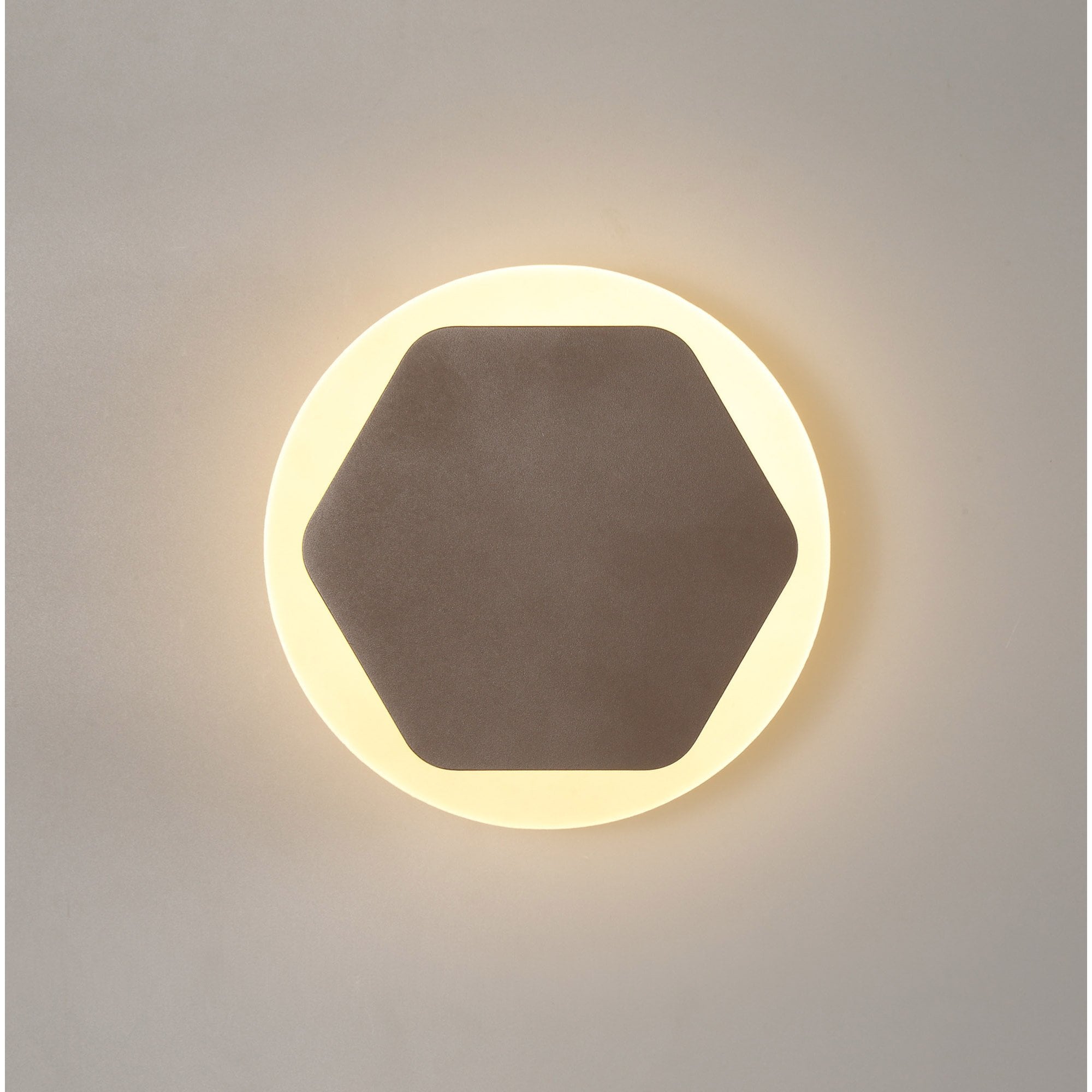 NLK04309 Modena Magnetic Base Wall Lamp LED 15cm Horizontal Hexagonal 19cm Round Centre Coffee/Acrylic Frosted Diffuser