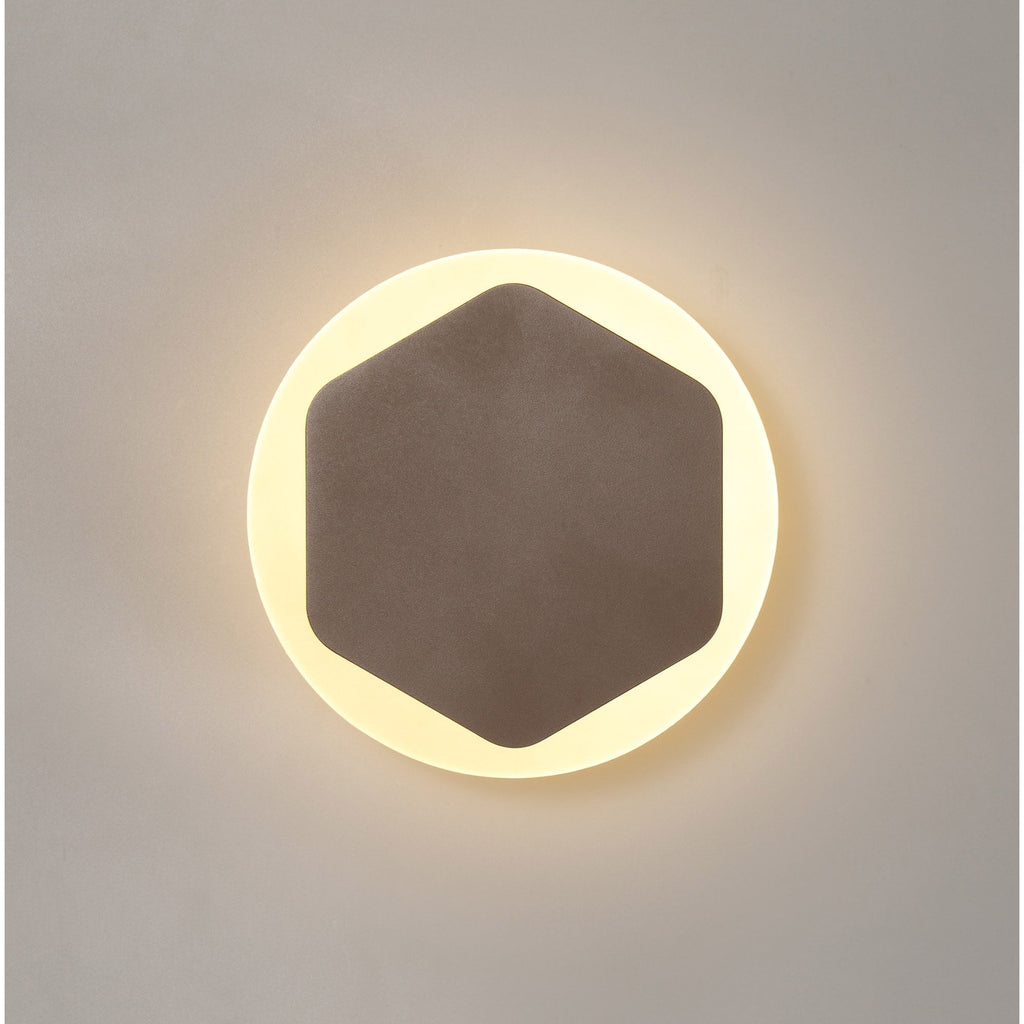 NLK04319 Modena Magnetic Base Wall Lamp LED 15cm Vertical Hexagonal 19cm Round Centre Coffee/Acrylic Frosted Diffuser