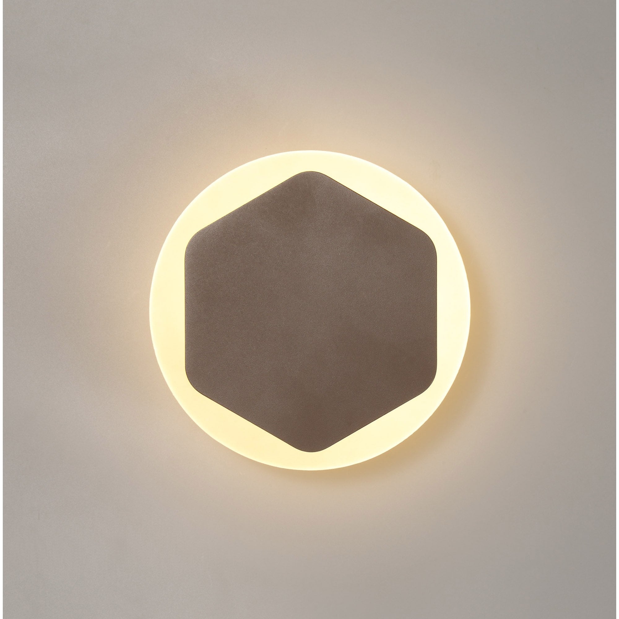 NLK04319 Modena Magnetic Base Wall Lamp LED 15cm Vertical Hexagonal 19cm Round Centre Coffee/Acrylic Frosted Diffuser