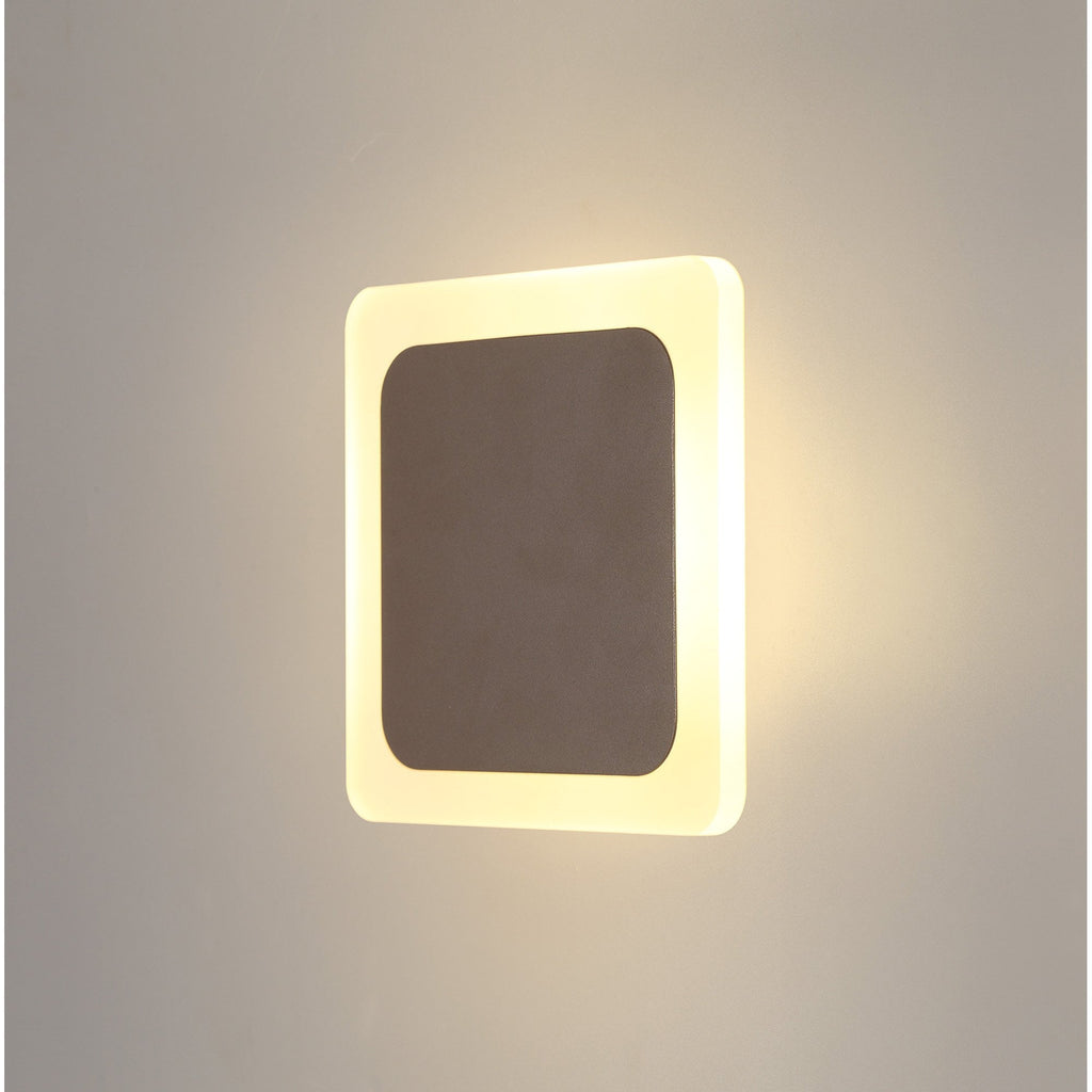 NLK04329 Modena Magnetic Base Wall Lamp LED 15/19cm Square Centre Coffee/Acrylic Frosted Diffuser