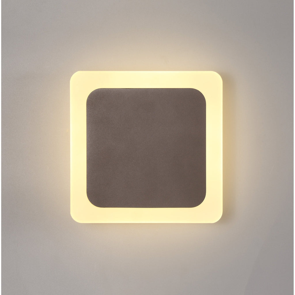 NLK04329 Modena Magnetic Base Wall Lamp LED 15/19cm Square Centre Coffee/Acrylic Frosted Diffuser