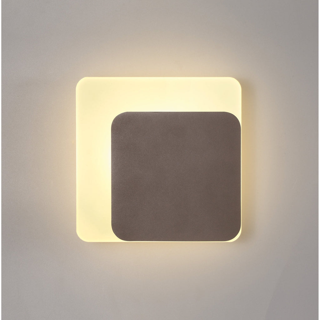 NLK04349 Modena Magnetic Base Wall Lamp LED 15/19cm Square Right Offset Coffee/Acrylic Frosted Diffuser