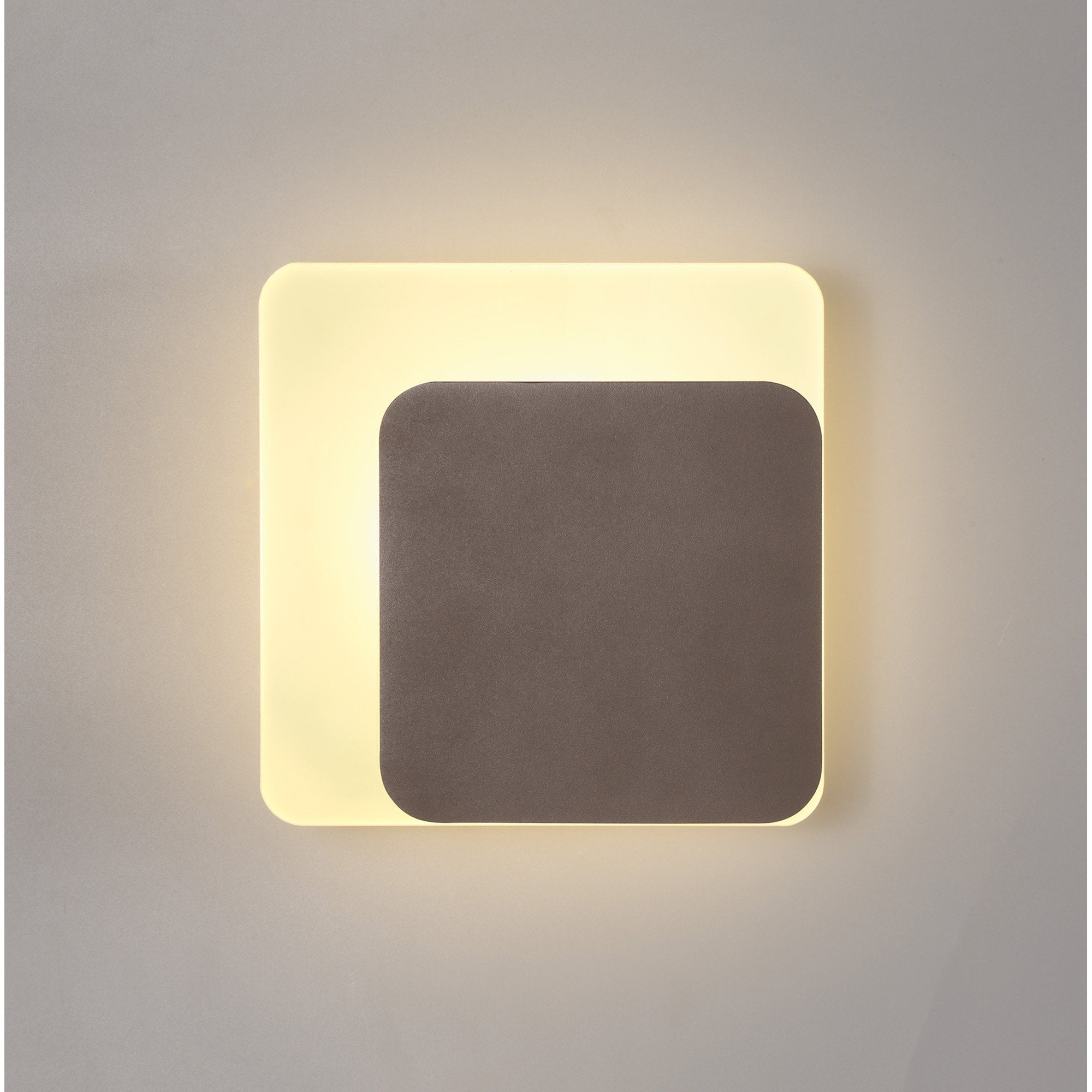 NLK04349 Modena Magnetic Base Wall Lamp LED 15/19cm Square Right Offset Coffee/Acrylic Frosted Diffuser