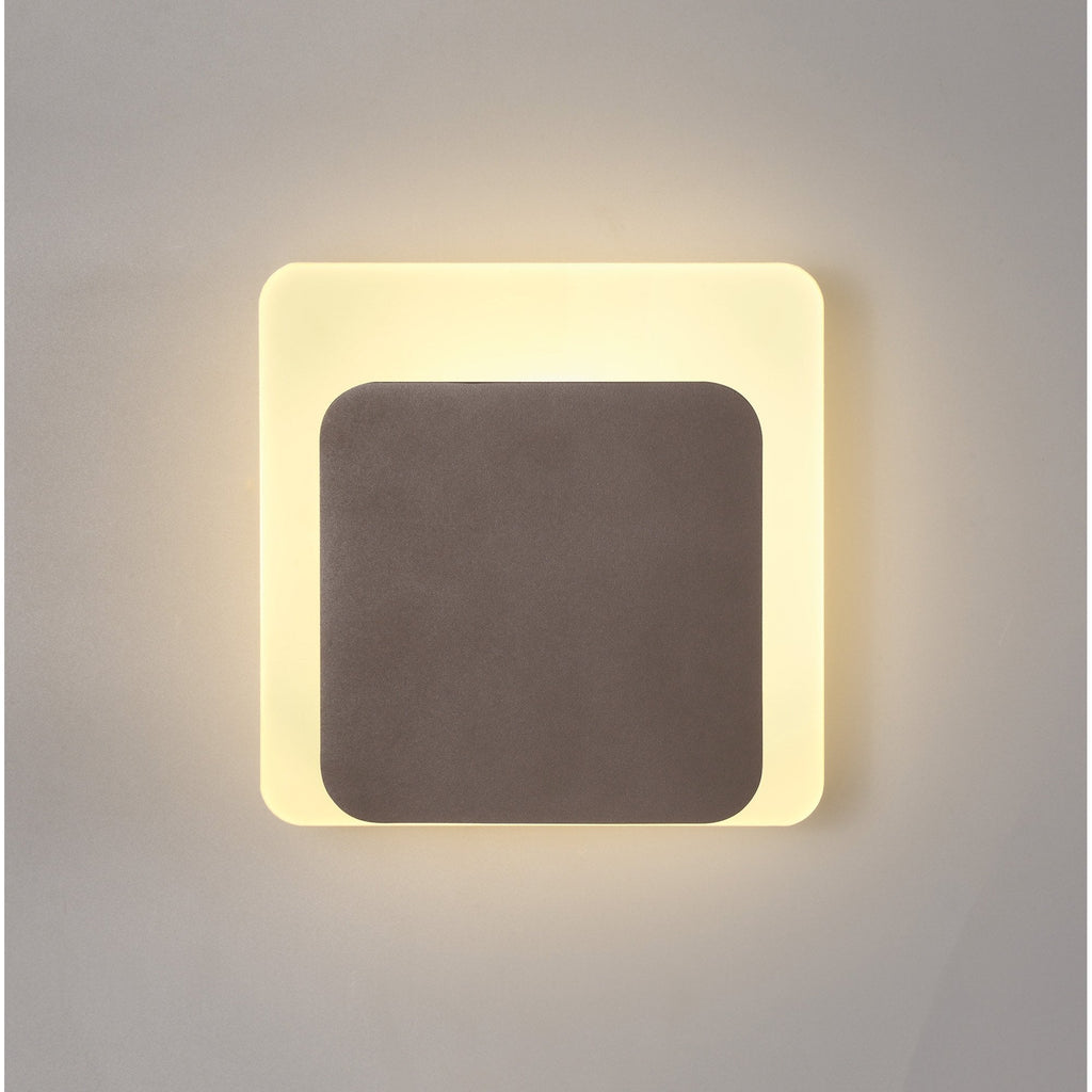 NLK04369 Modena Magnetic Base Wall Lamp LED 15/19cm Square Bottom Offset Coffee/Acrylic Frosted Diffuser