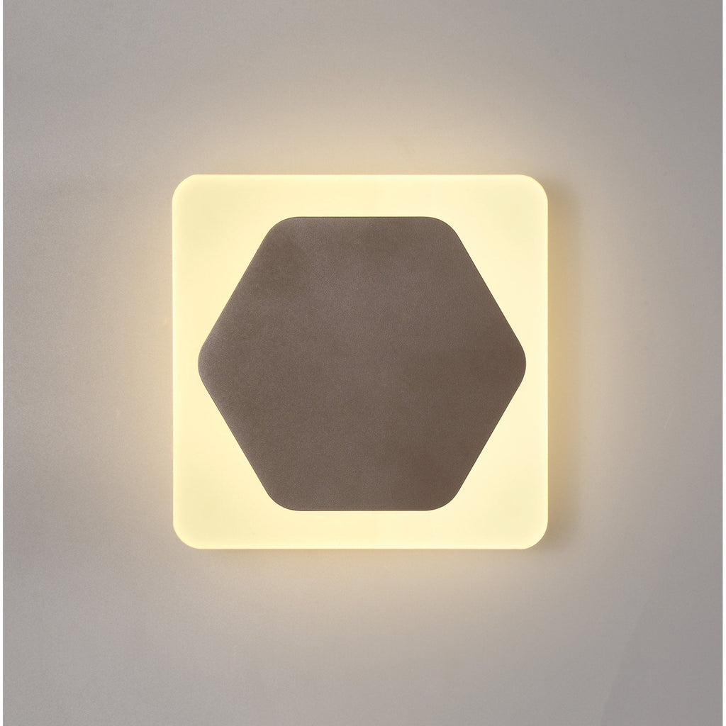 NLK04399 Modena Magnetic Base Wall Lamp LED 15cm Horizontal Hexagonal 19cm Square Centre Coffee/Acrylic Frosted Diffuser