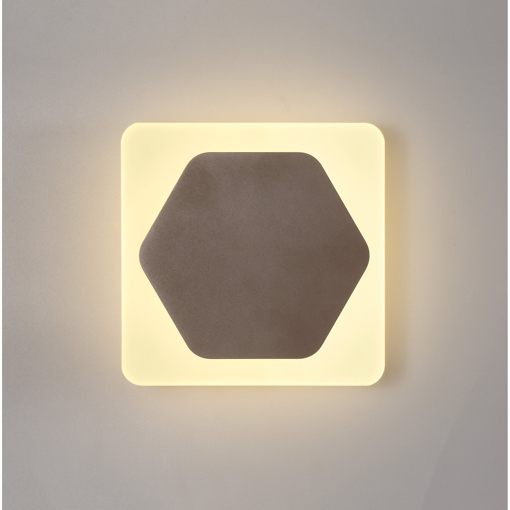 NLK04399 Modena Magnetic Base Wall Lamp LED 15cm Horizontal Hexagonal 19cm Square Centre Coffee/Acrylic Frosted Diffuser