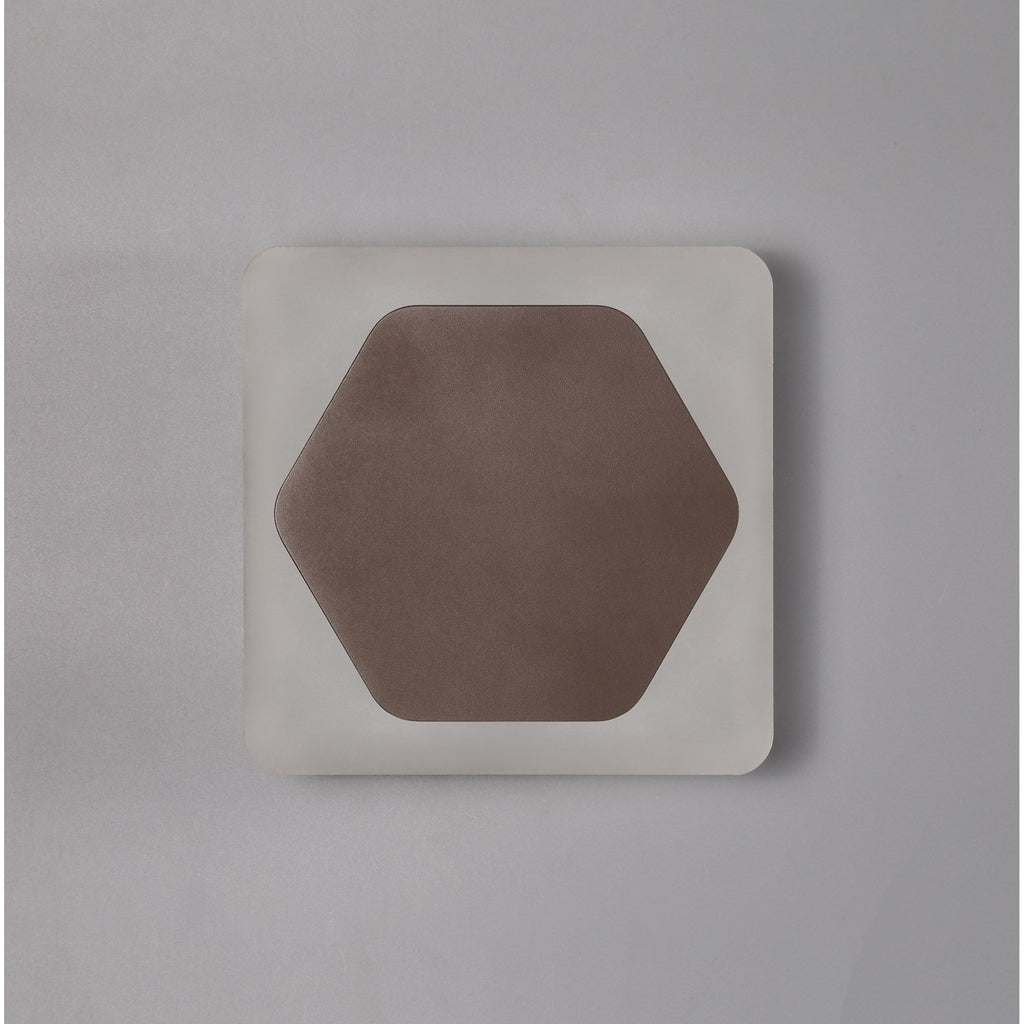 NLK04399 Modena Magnetic Base Wall Lamp LED 15cm Horizontal Hexagonal 19cm Square Centre Coffee/Acrylic Frosted Diffuser
