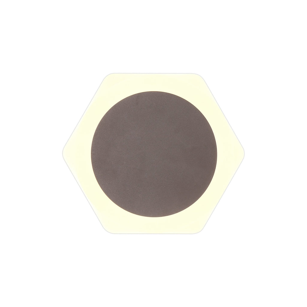 NLK04449 Modena Magnetic Base Wall Lamp LED 15cm Round 19cm Horizontal Hexagonal Centre Coffee/Acrylic Frosted Diffuser