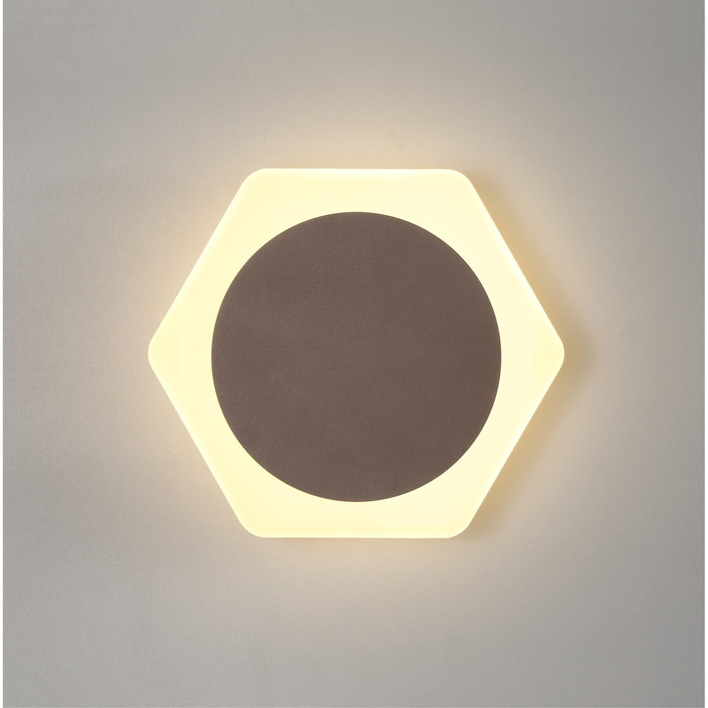 NLK04449 Modena Magnetic Base Wall Lamp LED 15cm Round 19cm Horizontal Hexagonal Centre Coffee/Acrylic Frosted Diffuser